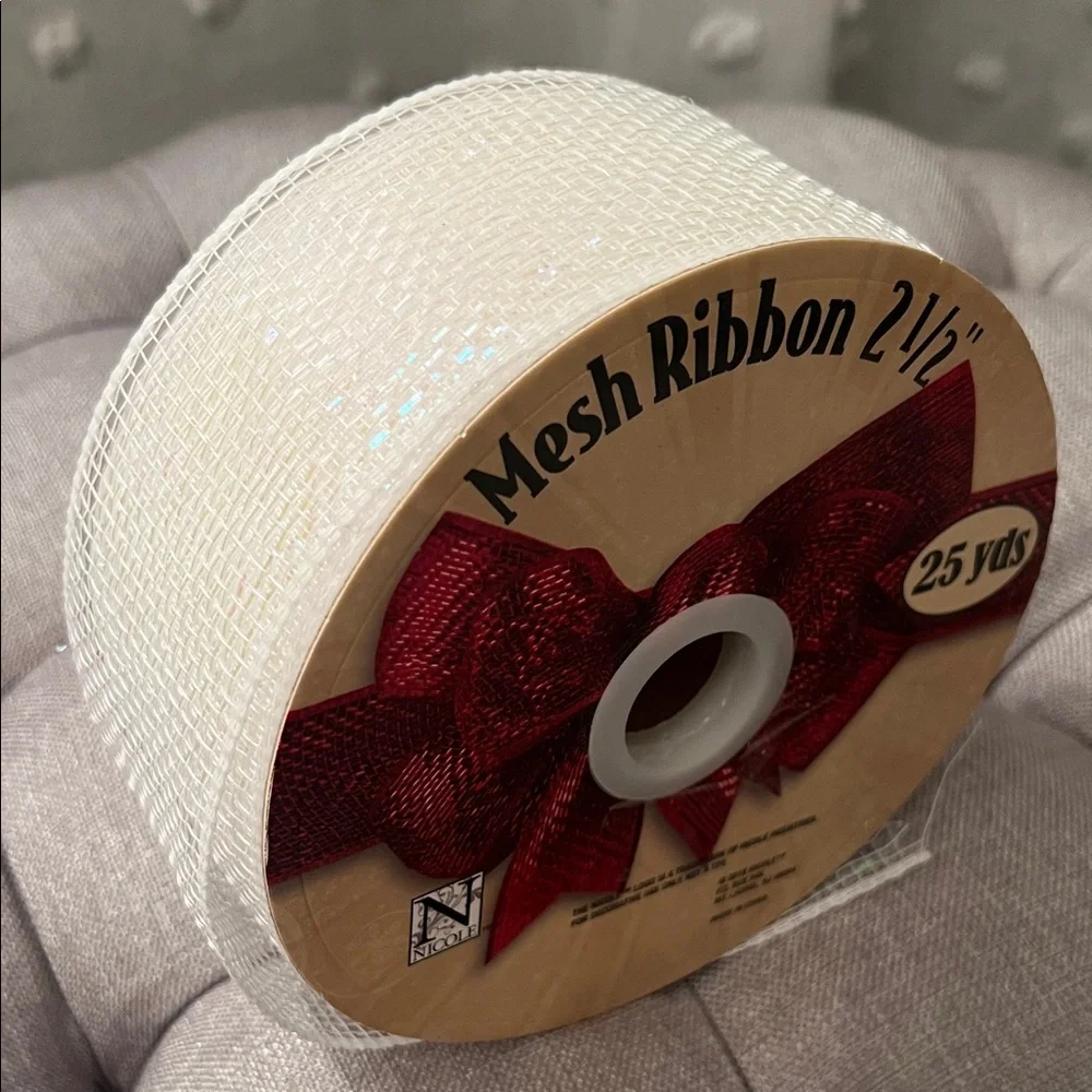 ❌TEMPORARILY UNAVAILABLE❌ Nicole Iridescent White Mesh Ribbon 2.5 inches